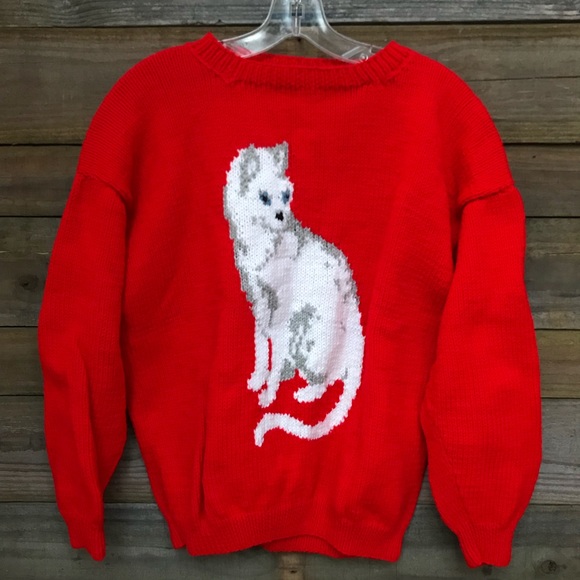 Sweaters - Kitty Cat Hand Knitted Sweater Large